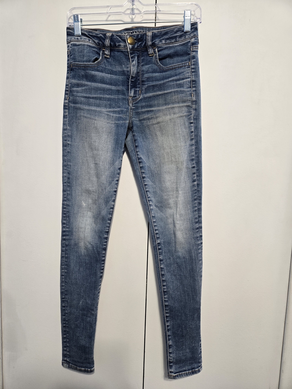 American Eagle Highest Rise Jegging Jeans Light Wash Super Stretch 4 Regular